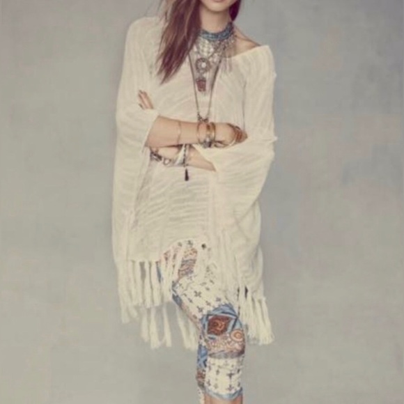 Free People Hooded Fringe Poncho XS/S - Picture 4 of 11